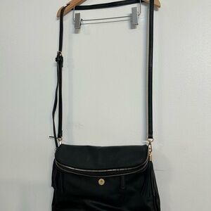Sleek Black Crossbody Bag with Tassel Details